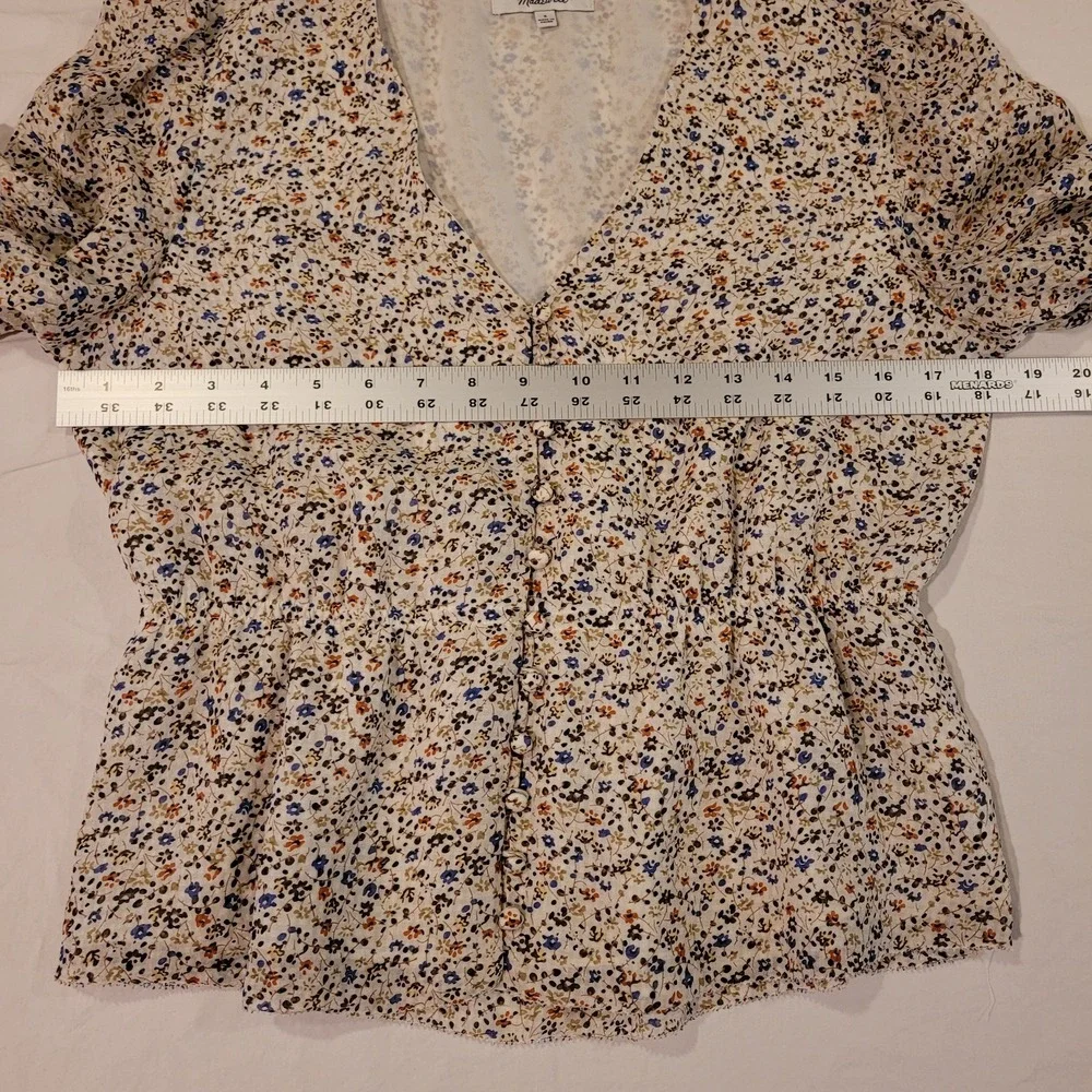 Madewell‎ Silk Floral Print Button Front Peplum Blouse, Women's Size S, Multi